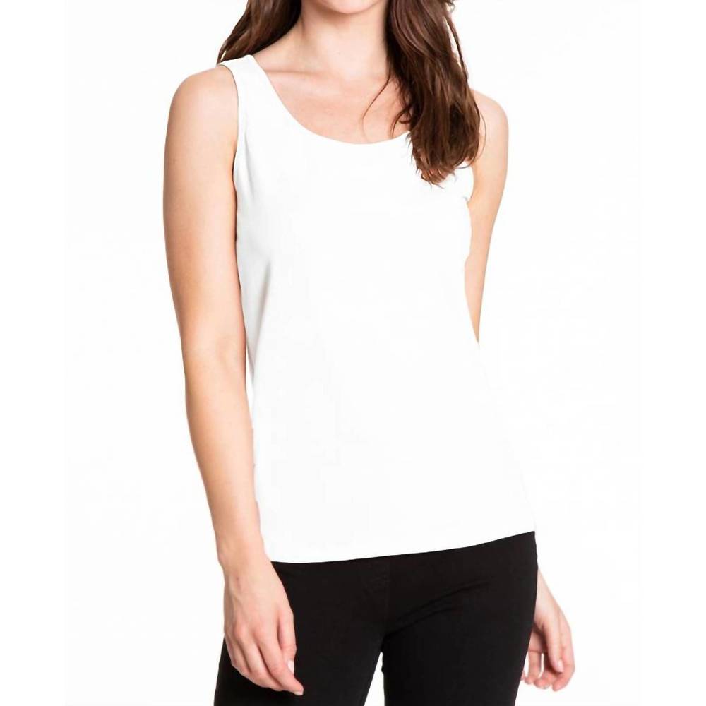 NEW MULTIPLES knit double scoop neck sleeveless fitted tank top in white